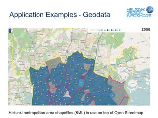 Application Examples - Geodata Helsinki metropolitan area shapefiles (KML) in use on top of Open Streetmap 