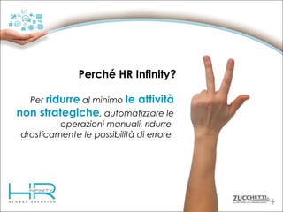 Perché HR Infinity?
Per ridurre al minimo le

attività

non strategiche, automatizzare le
operazioni manuali, ridurre
drasticamente le possibilità di errore

 