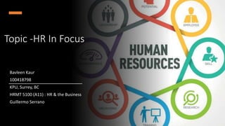 Topic -HR In Focus
Bavleen Kaur
100418798
KPU, Surrey, BC
HRMT 5100 (A11) : HR & the Business
Guillermo Serrano
 