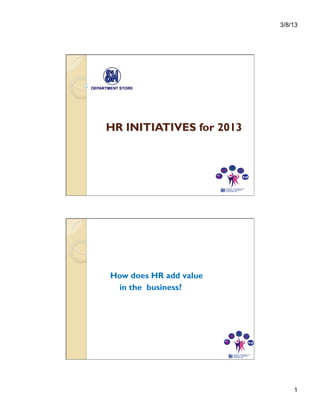 3/8/13




HR INITIATIVES for 2013




                        beo




How does HR add value
 in the business?




                                  1
 