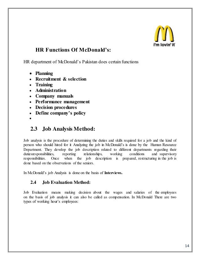 Hr In Mc Donald S