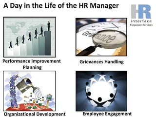 A Day in the Life of the HR ManagerGrievances HandlingPerformance Improvement PlanningEmployee EngagementOrganizational Development