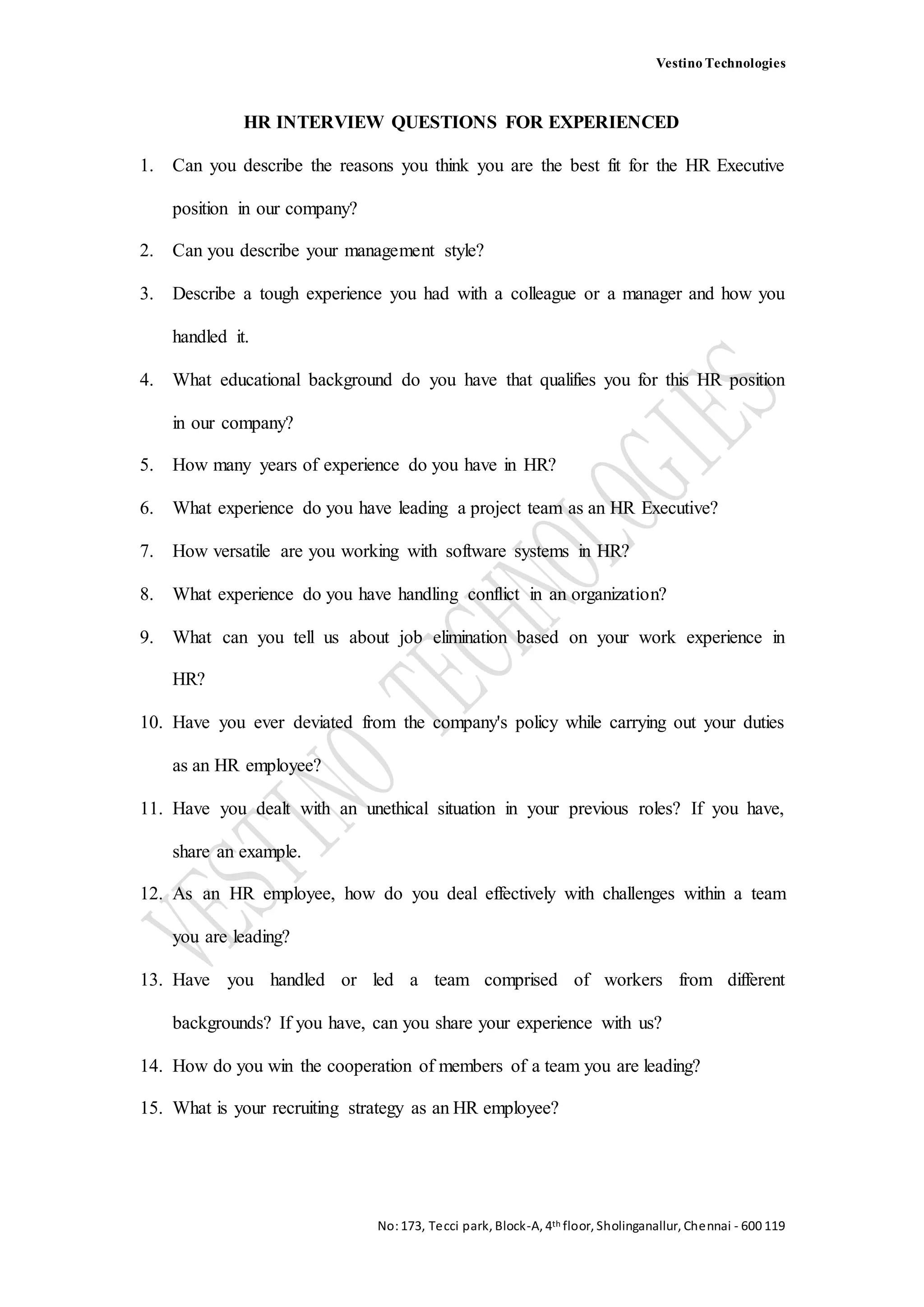Hr Interview Questions For Experienced Docx Hr Interview Questions For Experienced Docx