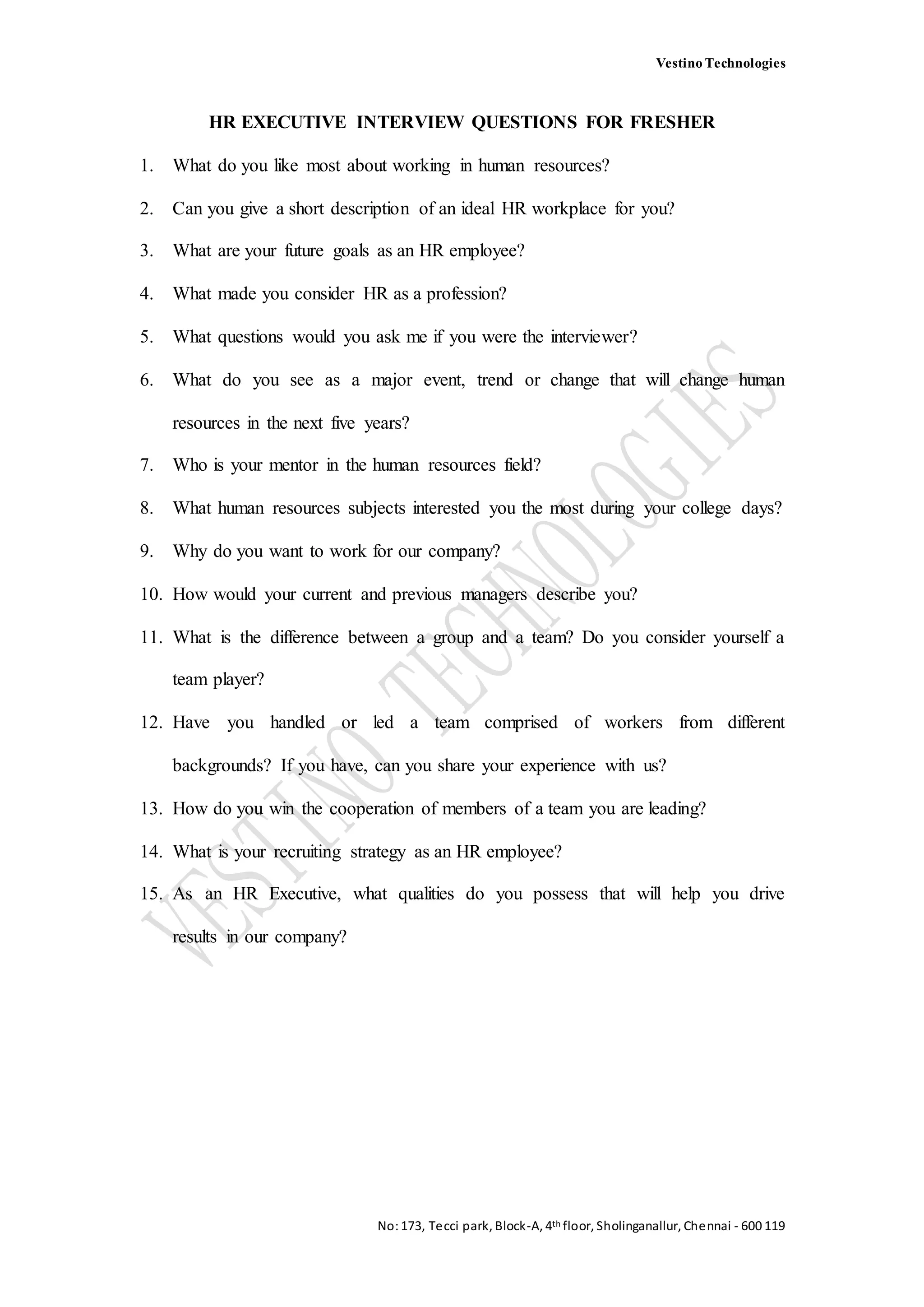 HR interview questions for fresher | PDF