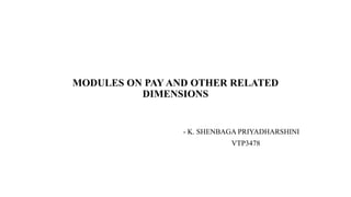 MODULES ON PAY AND OTHER RELATED
DIMENSIONS
- K. SHENBAGA PRIYADHARSHINI
VTP3478
 