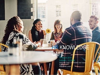 Open
HR KNOWLEDGE
CAFE15 March 2019
9:00AM – 12:30PM
Dining Hall, Tower 1, PETRONAS Twin Towers
KLCC
50088 Kuala Lumpur
 