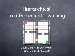 Hierarchical
Reinforcement Learning




    David Jardim & Luís Nunes
      ISCTE-IUL 2009/2010
 
