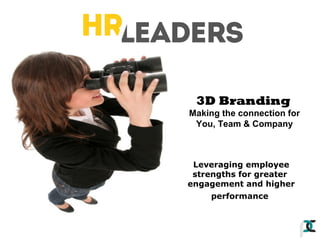 3D Branding
Making the connection for
You, Team & Company
Leveraging employee
strengths for greater
engagement and higher
performance
 