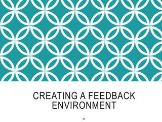 CREATING A FEEDBACK
ENVIRONMENT
24
 