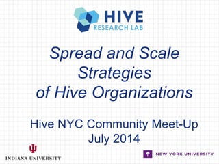 Spread and Scale
Strategies
of Hive Organizations
Hive NYC Community Meet-Up
July 2014
 