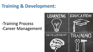 Training & Development: 
-Training Process 
-Career Management 
 