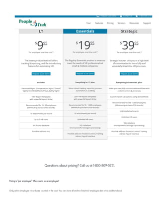 Questions about pricing? Call us at 1-800-809-5731.
Pricing is "per employee." Who counts as an employee?
Only active employee records are counted in the cost. You can store all archive (inactive) employee data at no additional cost.
 