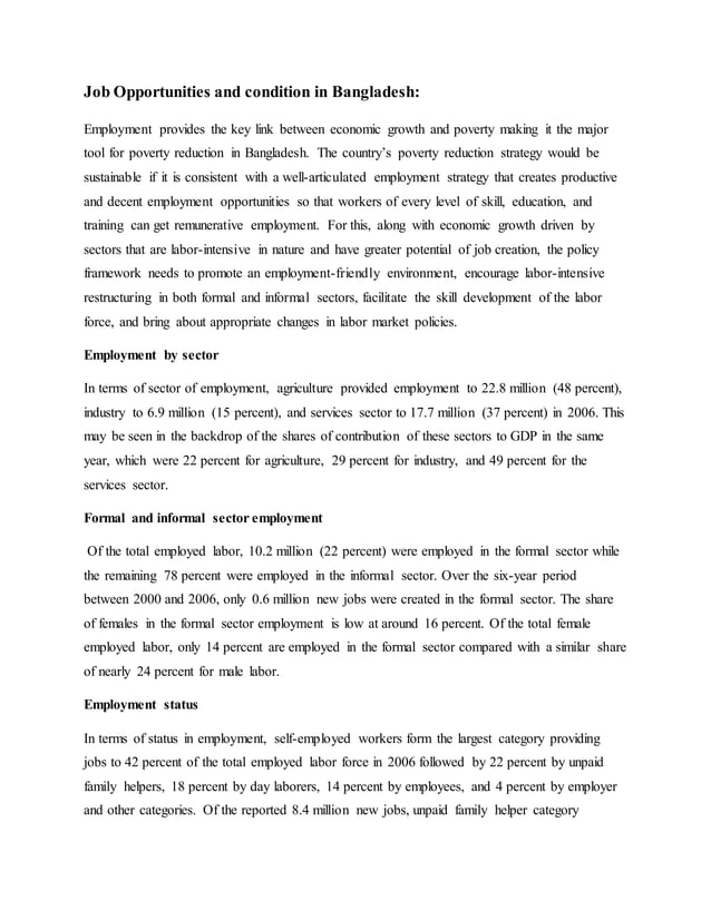 Job Opportunities and condition in Bangladesh PDF