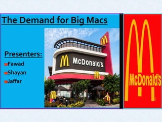 The Demand for Big Macs
Presenters:
Fawad
Shayan
Jaffar
 
