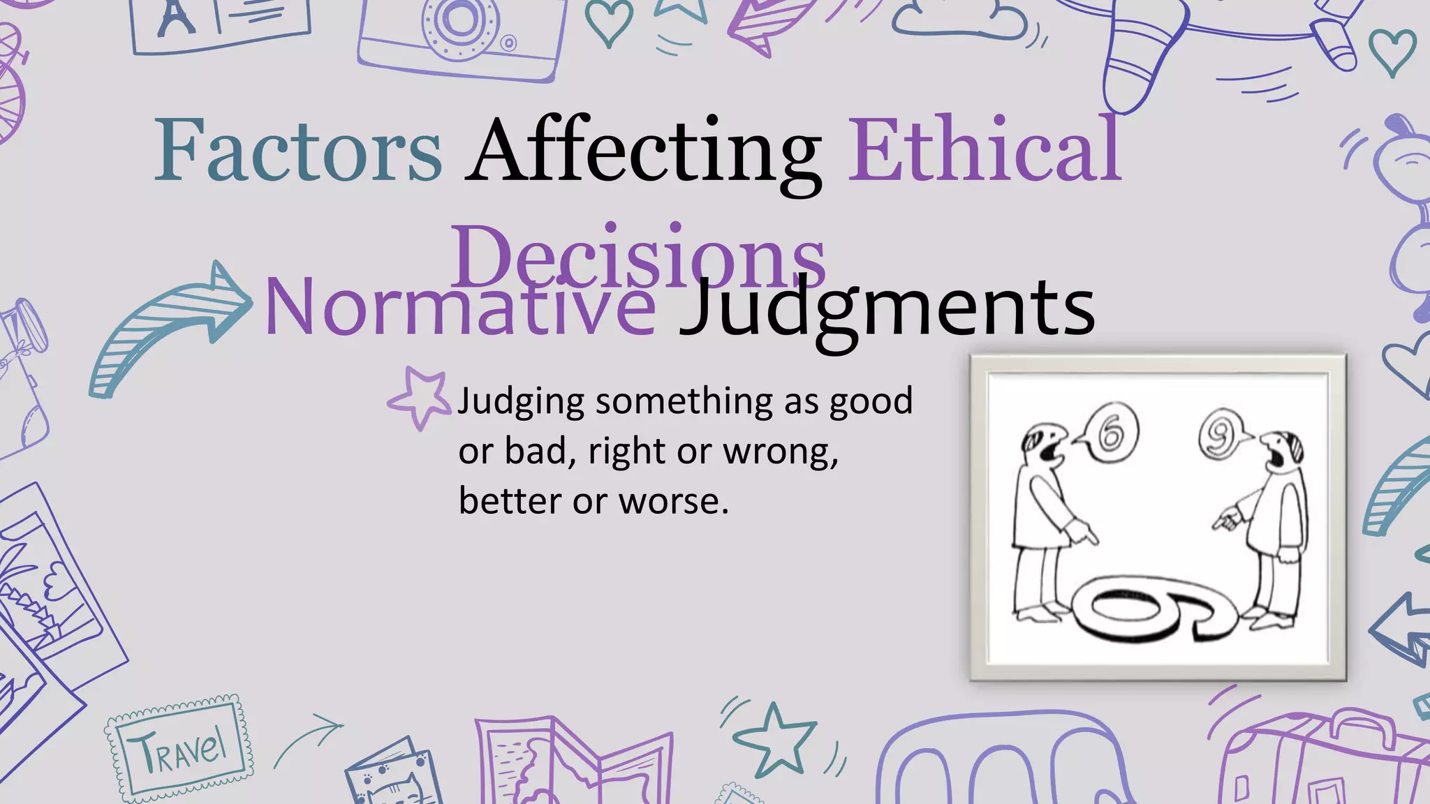 Judging something as good
or bad, right or wrong,
better or worse.
Factors Affecting Ethical
Decisions
Normative Judgments
 