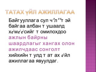 Байгууллага сул чºлººт эй
байгаа албан т ушаалд
х¿ м¿ ¿ сийг т омилохдоо
ажлын байрны
шаардлагыг хангах олон
ажилчдаас сонголт
хийхийн т улд т ат ах ¿ йл
.ажиллагаа явуулдаг
 