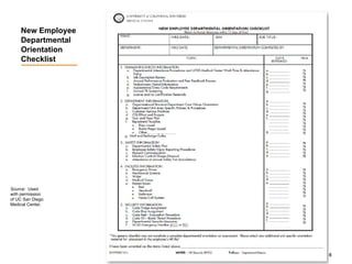8–5
New Employee
Departmental
Orientation
Checklist
Source: Used
with permission
of UC San Diego
Medical Center.
 