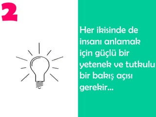 2   Her ikisinde de
    insanı anlamak
    için güçlü bir
    yetenek ve tutkulu
    bir bakış açısı
    gerekir...
 