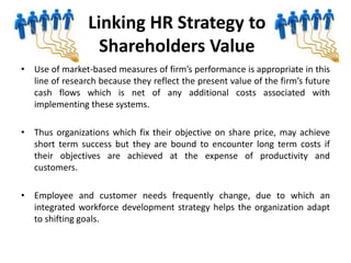 Linking HR Strategy to
                 Shareholders Value
• An HR strategy should translate business goals into individua...