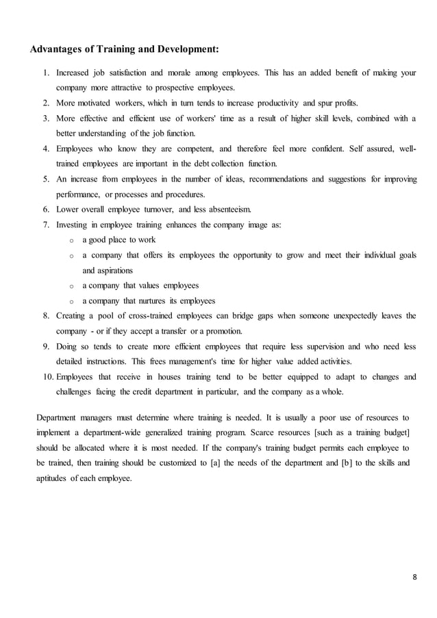 HRM project on Training And development