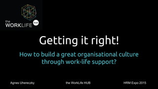 Getting it right!
How to build a great organisational culture
through work-life support?
Agnes Uhereczky the WorkLife HUB HRM Expo 2015
 