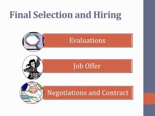 Final Selection and Hiring
Evaluations
Job Offer

Negotiations and Contract

 