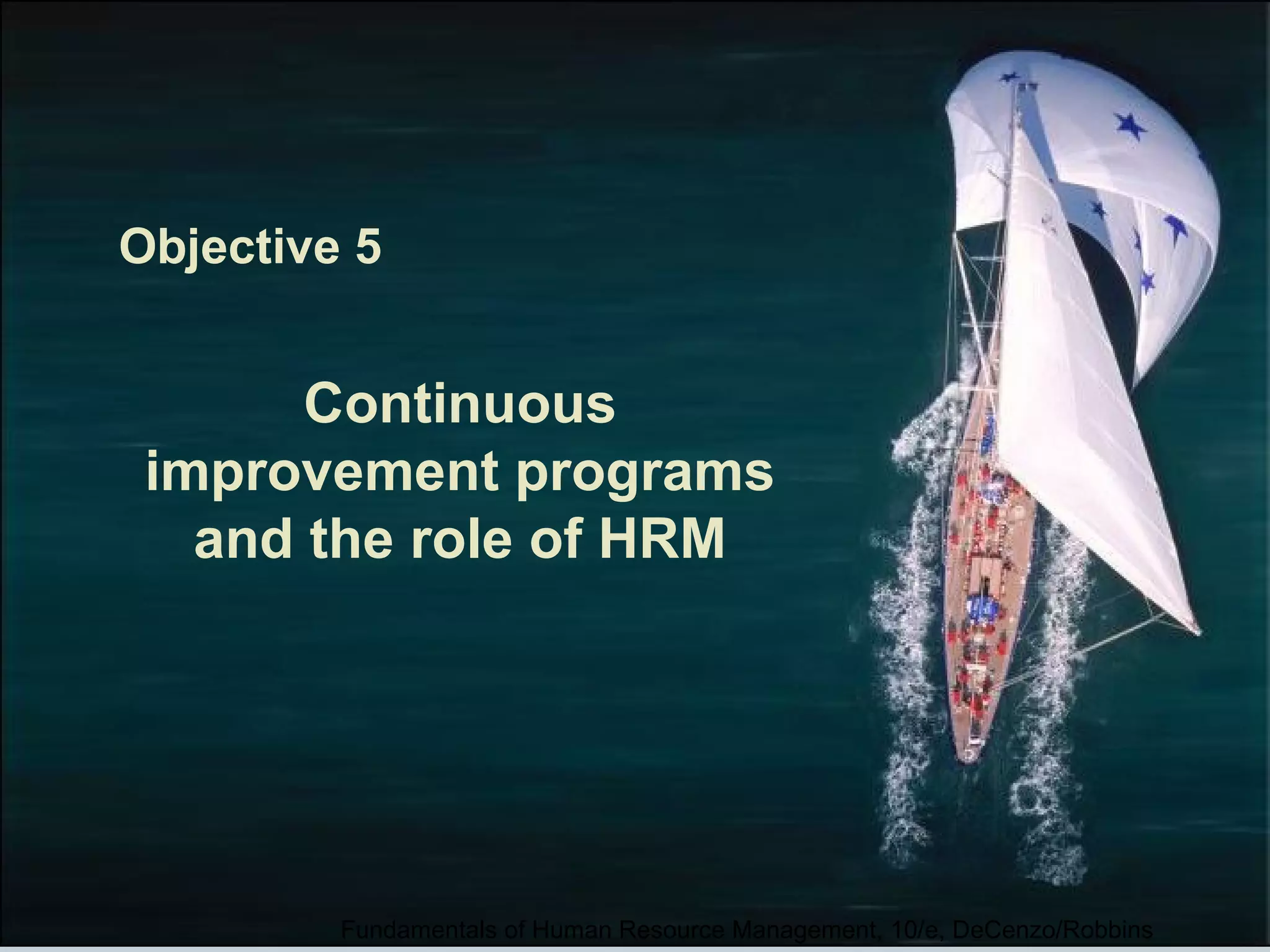 Objective 5 
Continuous 
improvement programs 
and the role of HRM 
Fundamentals of Human Resource Management, 10/e, DeCenzo/Robbins 
 