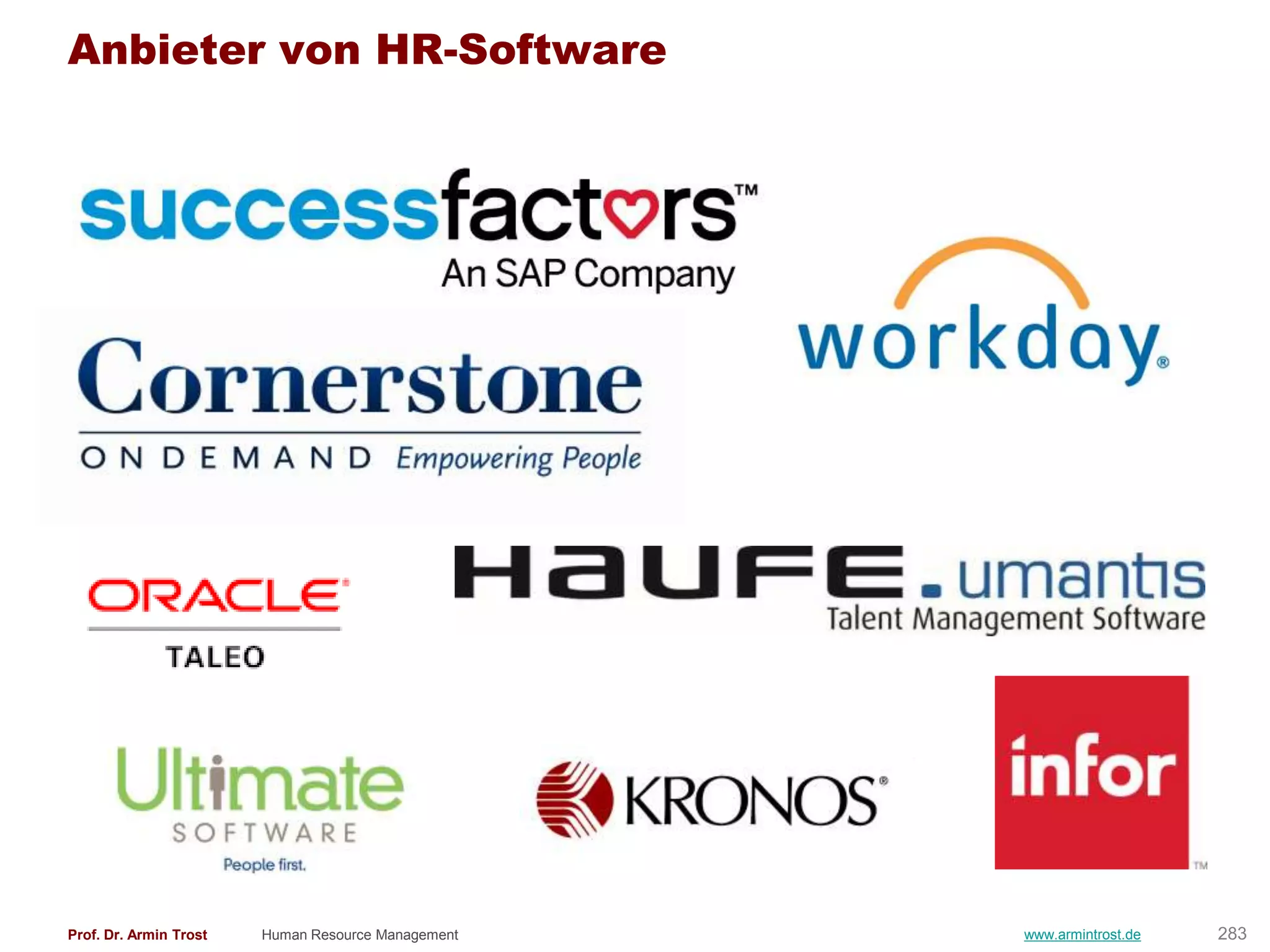 Anbieter von HR-Software




Prof. Dr. Armin Trost   Human Resource Management   www.armintrost.de   283
 