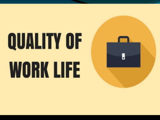MEANING OF QWL
 Quality of work life deals with various
aspects of work environment which
facilitates the human resource
...