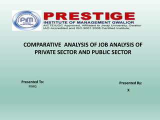 Presented By:
X
COMPARATIVE ANALYSIS OF JOB ANALYSIS OF
PRIVATE SECTOR AND PUBLIC SECTOR
Presented To:
PIMG
 