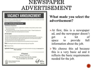 What made you select the
advertisement?
At first, this is a newspaper
ad, and the newspaper doesn’t
get a lot of
space to...