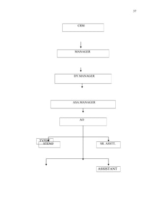 37
CRM
MANAGER
DY.MANAGER
ASA.MANAGER
AO
STENO SR. ASSTT.
ASSISTANT
TYPIST
 