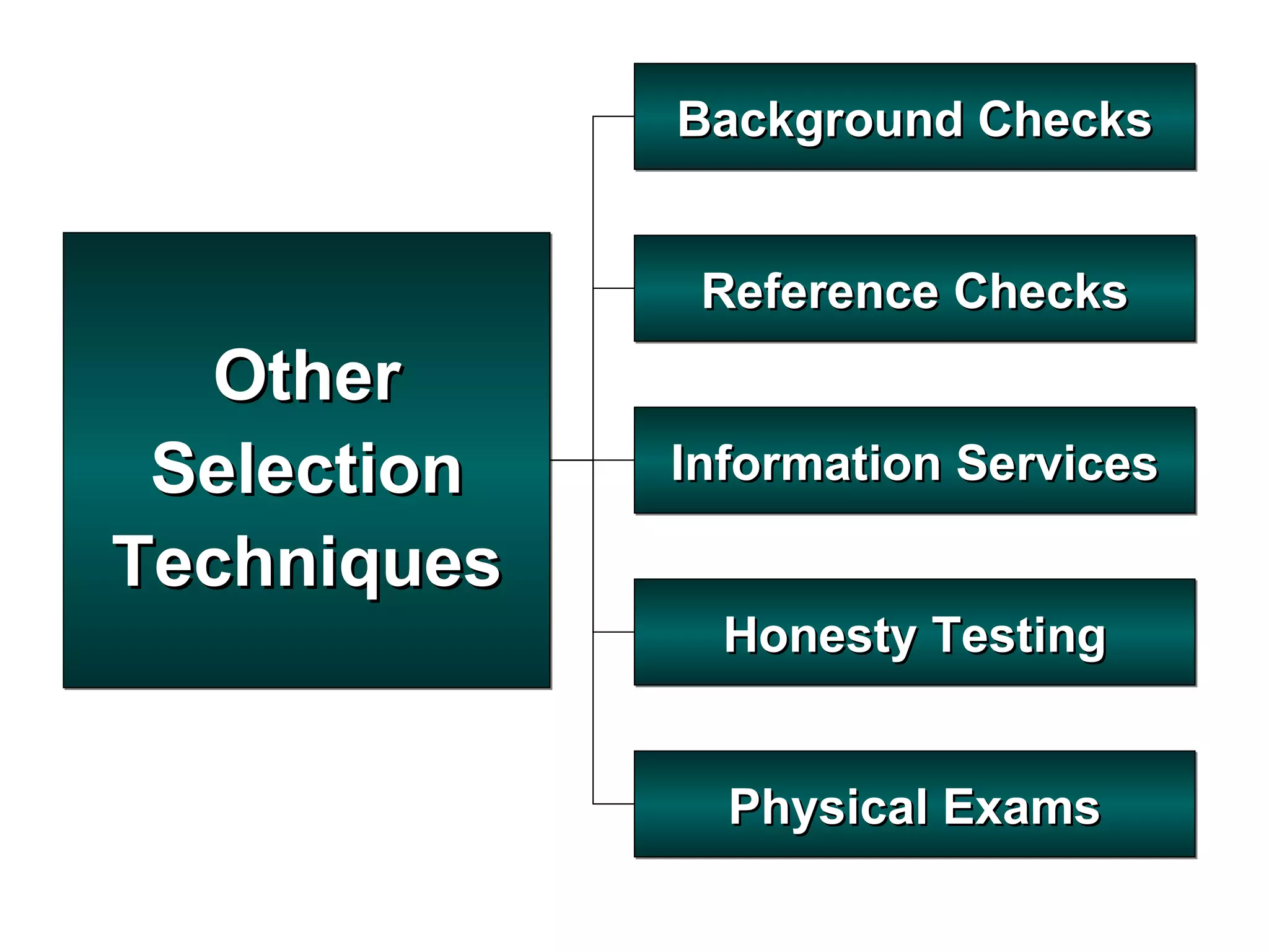 Other Selection Techniques Background Checks Physical Exams Reference Checks Honesty Testing Information Services 