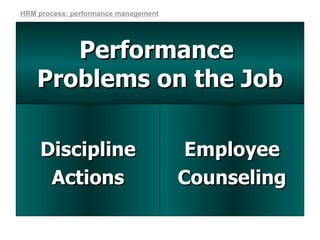 Employee Counseling Discipline Actions Performance  Problems on the Job HRM process: performance management 