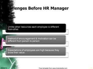 Challenges Before HR Manager 05/28/10 Free template from www.brainybetty.com 