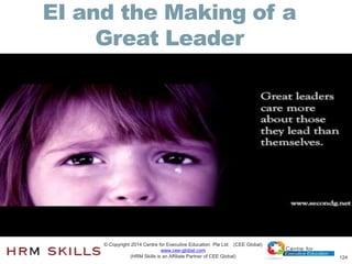 124
EI and the Making of a
Great Leader
“GREAT LEADERS CARE MORE
ABOUT THOSE THEY LEAD THAN
THEMSELVES.”
Visit :
http://ww...