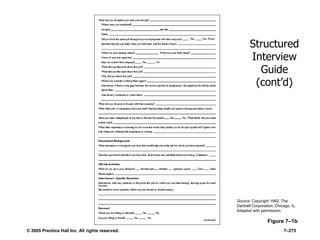 © 2005 Prentice Hall Inc. All rights reserved. 7–275
Structured
Interview
Guide
(cont’d)
Figure 7–1b
Source: Copyright 1992. The
Dartnell Corporation, Chicago, IL.
Adapted with permission.
 