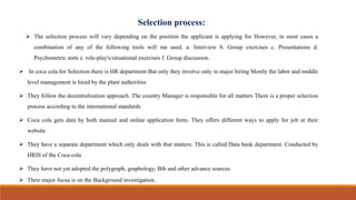 Selection Cola Human Resource Management COCA COLA | PPTX