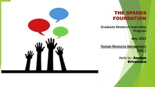THE SPARKS
FOUNDATION
Graduate Research Internship
Program
May 2023
Human Resource Management
Task 1
Made by- Ananya
Srivastava
 