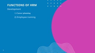 FUNCTIONS OF HRM
Development
1) Career planning
2) Employee training
5
 