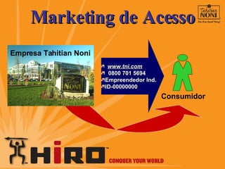 Marketing de Acesso Consumidor www.tni.com 0800 701 5694 Empreendedor Ind. ID-00000000 Empresa Tahitian Noni   
