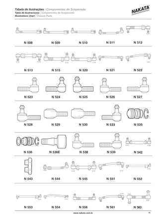 N 535
N 536
N 508 N 509 N 510 N 511 N 512
N 513 N 515 N 520 N 521 N 522
N 523 N 524 N 525 N 526 N 527
N 528 N 529 N 530 N 533
N 536E N 538 N 539 N 542
N 543 N 544 N 545 N 551 N 552
N 553 N 554 N 556 N 561 N 563
9595 www.nakata.com.br
Tabela de ilustrações
Tabla de ilustraciones
Illustrations chart
/ Componentes de Suspensão
/ Chassis Parts
/ Componentes de Suspensión
 
