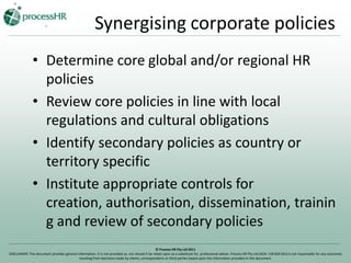 Synergising corporate policy with local laws