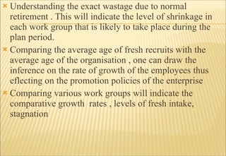 <ul><li>Understanding the exact wastage due to normal retirement . This will indicate the level of shrinkage in each work ...
