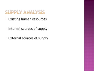 Existing human resources
Internal sources of supply
External sources of supply
 