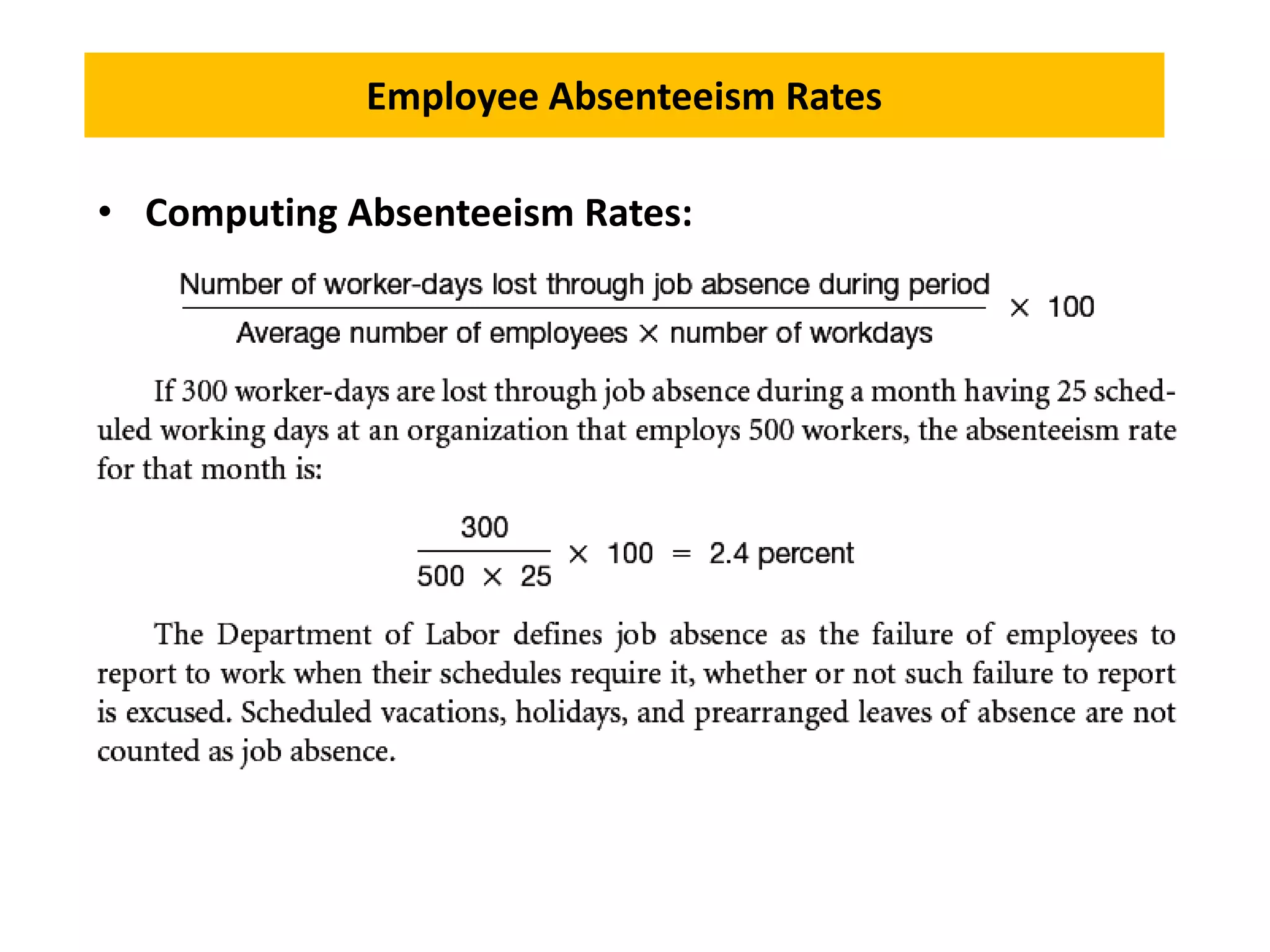 Employee Absenteeism Rates
• Computing Absenteeism Rates:
 