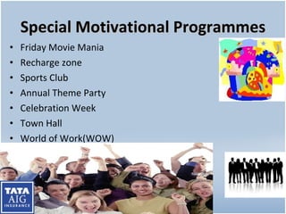 Special Motivational Programmes Friday Movie Mania Recharge zone Sports Club Annual Theme Party Celebration Week Town Hall World of Work(WOW) 