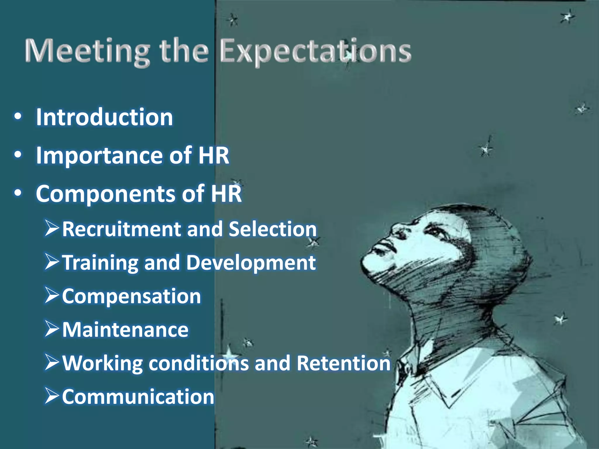 Meeting the ExpectationsIntroductionImportance of HRComponents of HRRecruitment and Selection