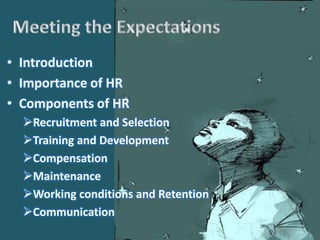 Meeting the ExpectationsIntroductionImportance of HRComponents of HRRecruitment and Selection