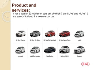 Product and
services:
It has a total of 22 models of cars out of which 7 are SUVs’ and MUVs’, 3
are economical and 1 is commercial car.
 